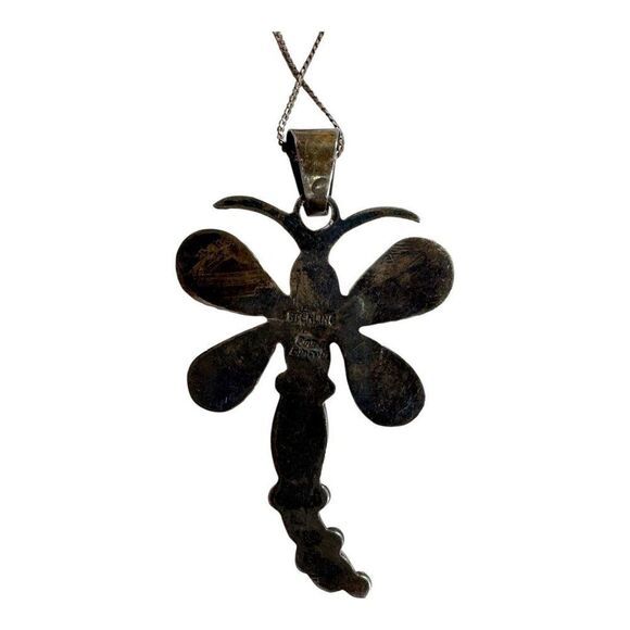 Turquoise Coral Emma Lincoln Sterling Silver Navajo Dragonfly Pendant Necklace - Picture 9 of 9